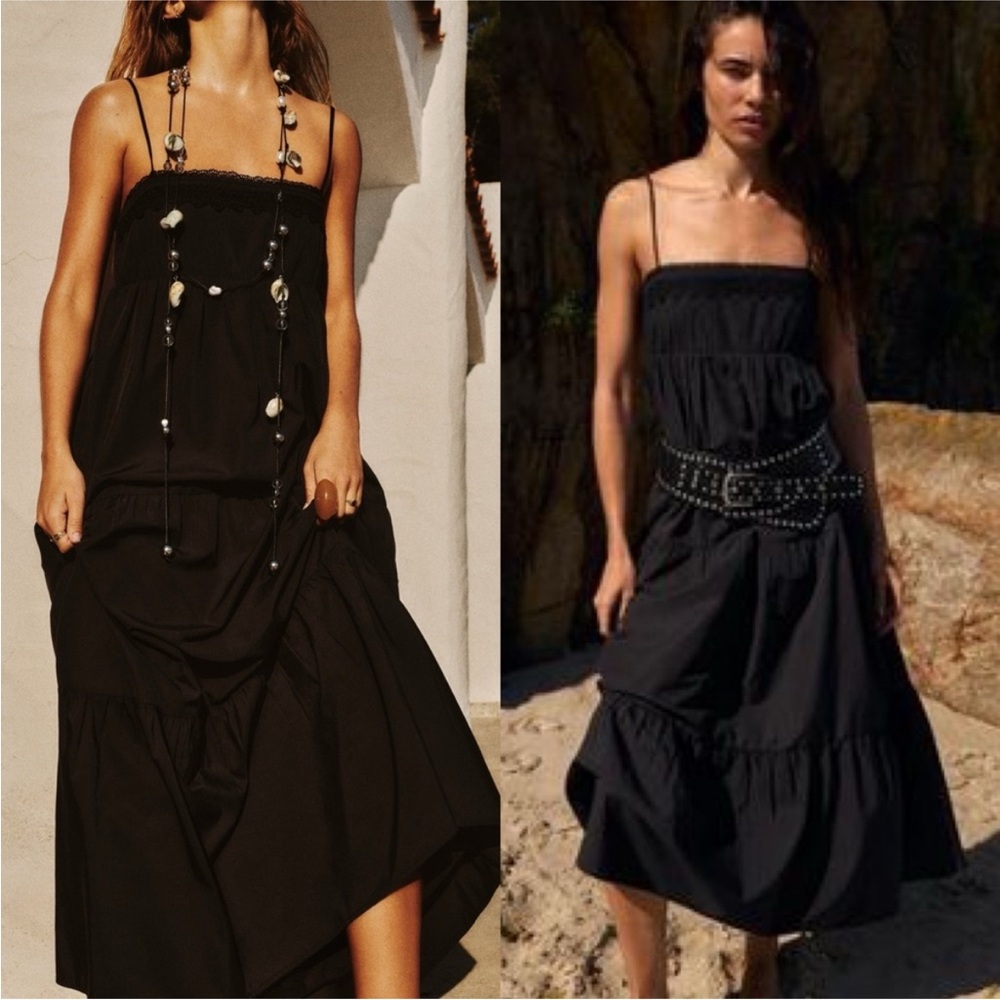 ZARA TIERED POPLIN MIDI DRESS BLACK PULLOVER MIDI DRESS W LACE DETAIL
NWT SZ XS